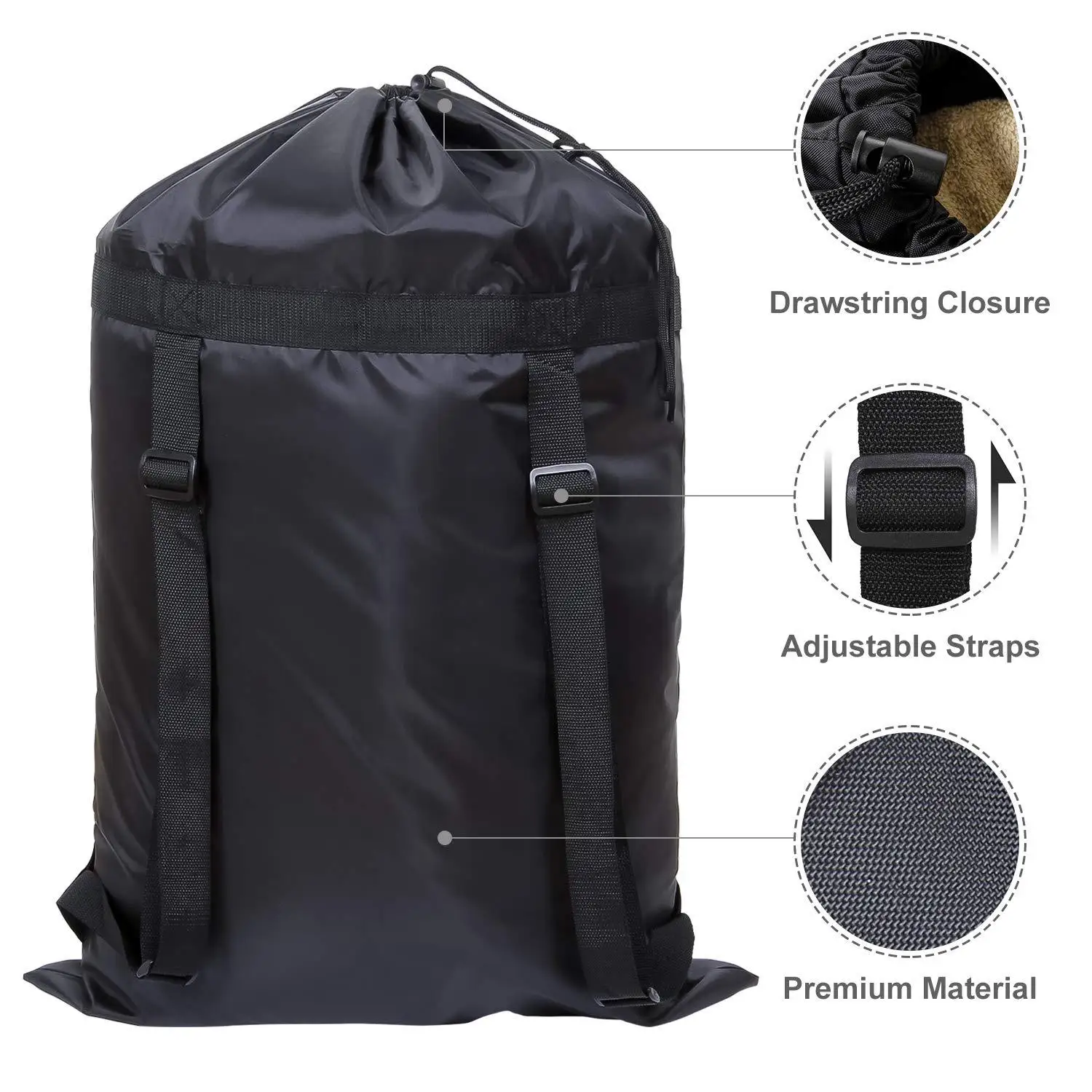 Weekender Bag Duffle - Black Oversized Polyester Waterproof Heavy-Duty Backpack